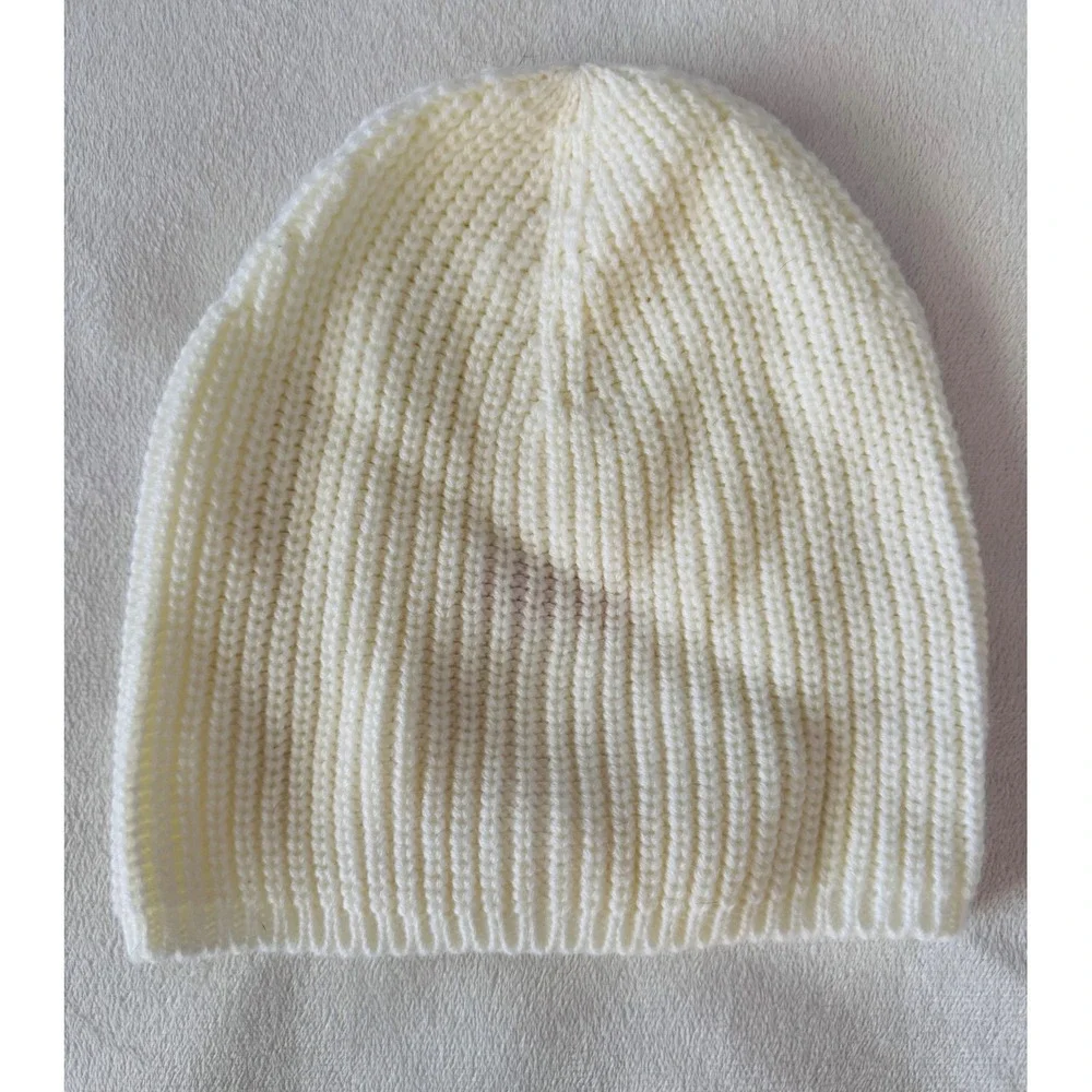 Kate Spade New York Cream Ribbed Knit Beanie Hat with Bow Women